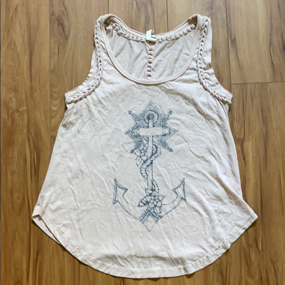 Free People Blush Pink Tank with Anchor Graphic